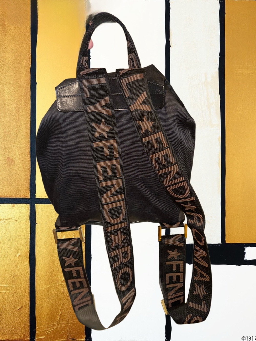 Fendi Black Nylon and Leather Logo-Trim Backpack with Pouch - Picture 5 of 10